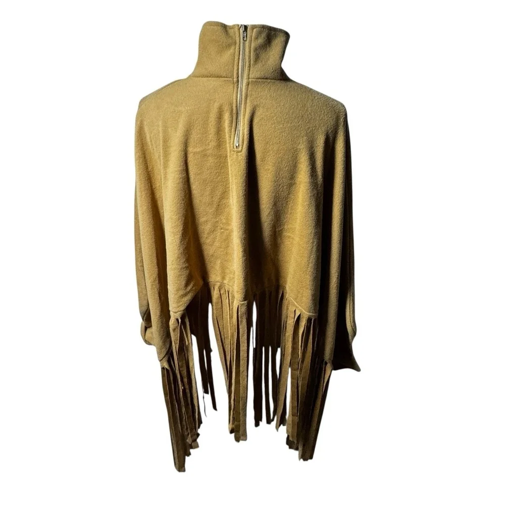 Women's XXL Faux Suede Fringe Top Brown Mock Neck Boho‎ Southwestern